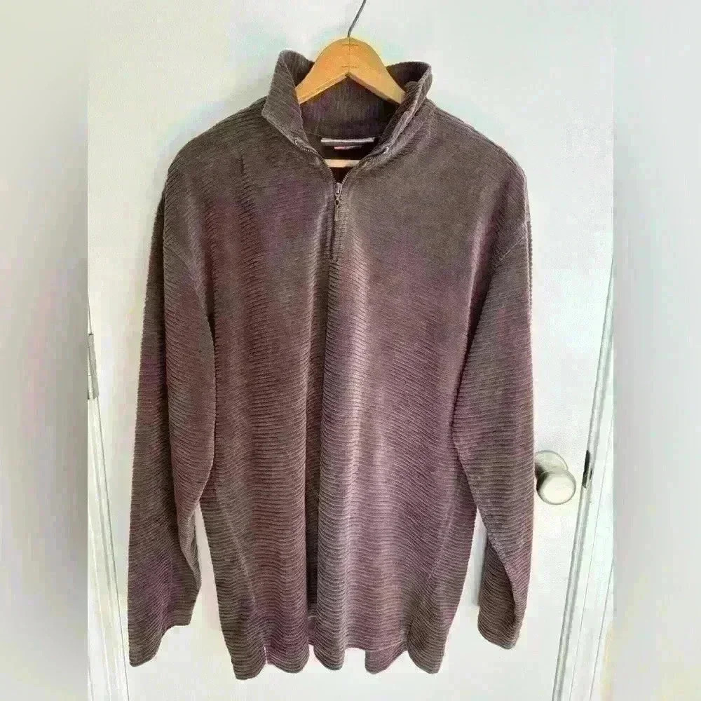 Cotton Stuff Purple  1/4 Zip Up Corduroy Lightweight Jacket, Made in USA, Size L